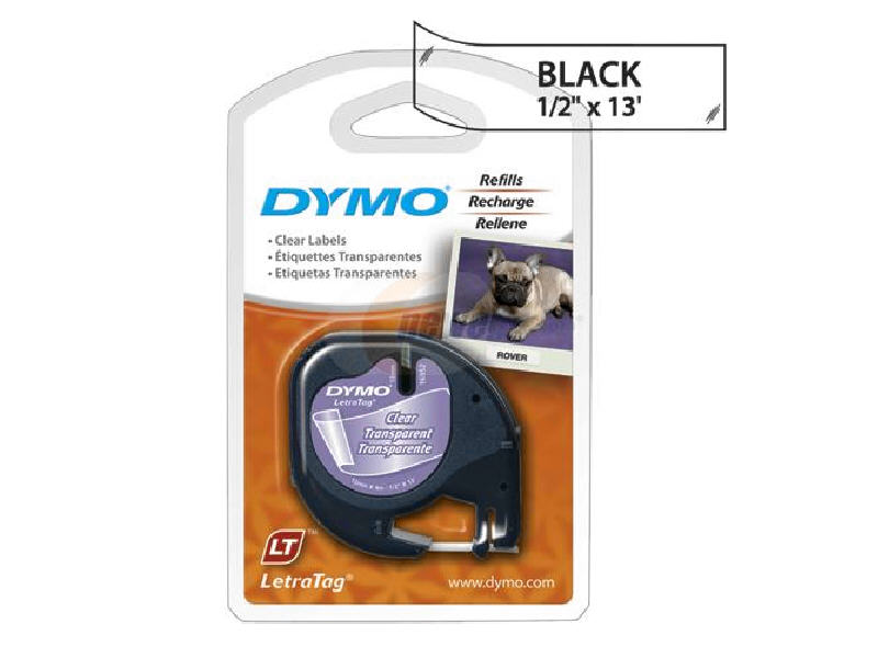LT-100T - Dymo LetraTAG 12mm (1/2 inch) x 13ft Plastic Black on Clear
